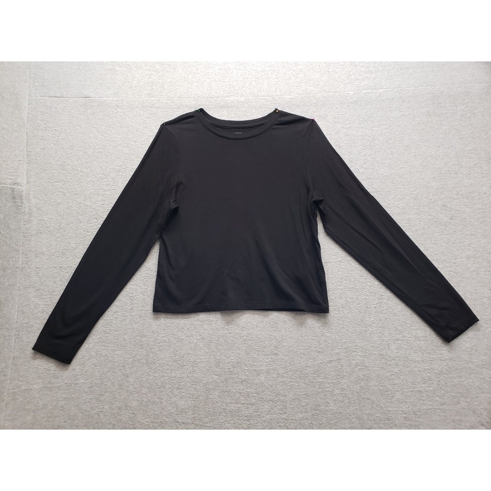 Old Navy Women T Shirt M Black Crew Neck Cropped Long Sleeve Stretch Comfort